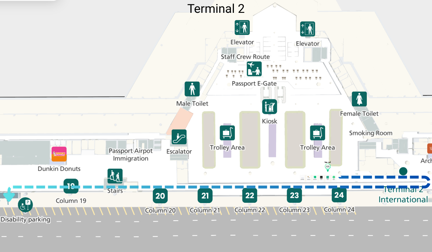 Route to the Taxi pickup point